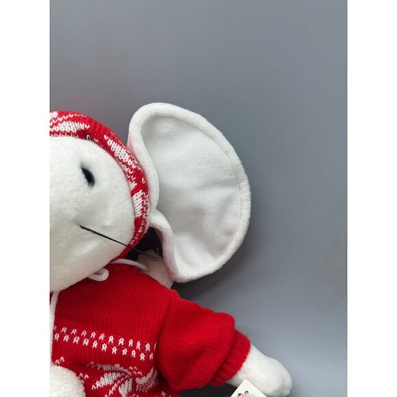 The Carolers 1991 Plush Mouse With Red Sweater & Hood Christmas Decor White READ - Picture 9 of 16